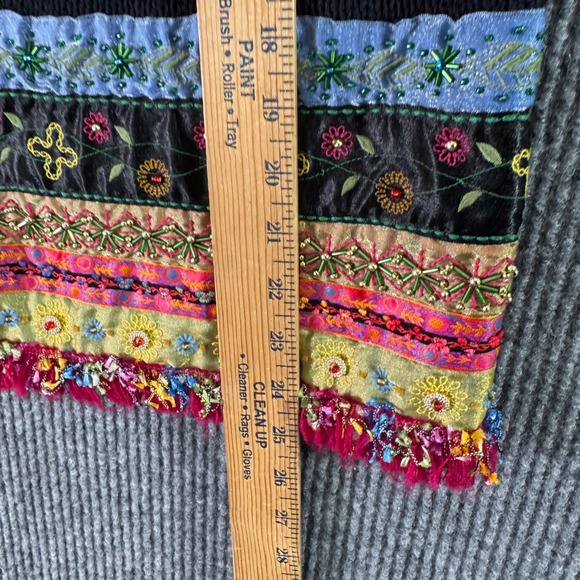 Ann Trinity Womens L Black Cardigan Sweater Boho‎ Embroidered Fringe Whimsigoth - Picture 9 of 11